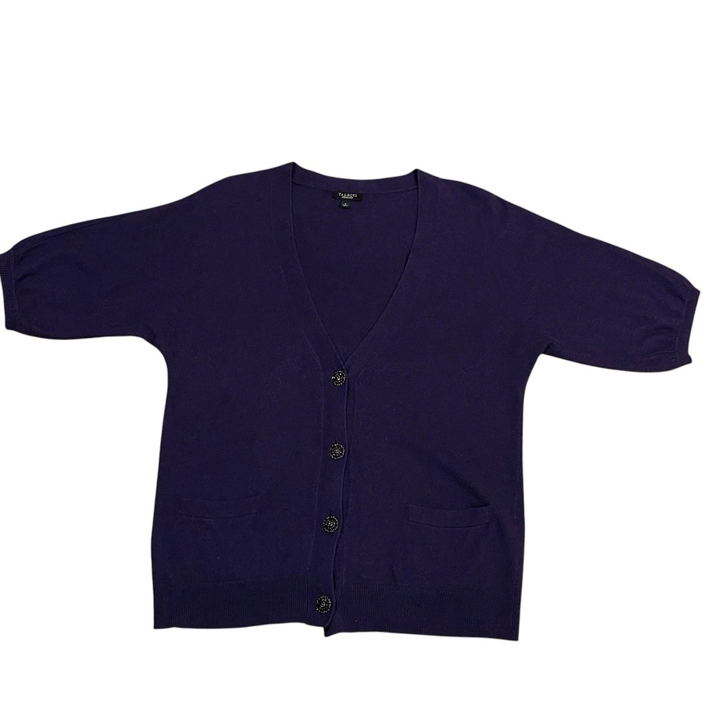Talbots Purple Cashmere Blend Cardigan Sweater With Jeweled Buttons Purple Sz S - Picture 4 of 10